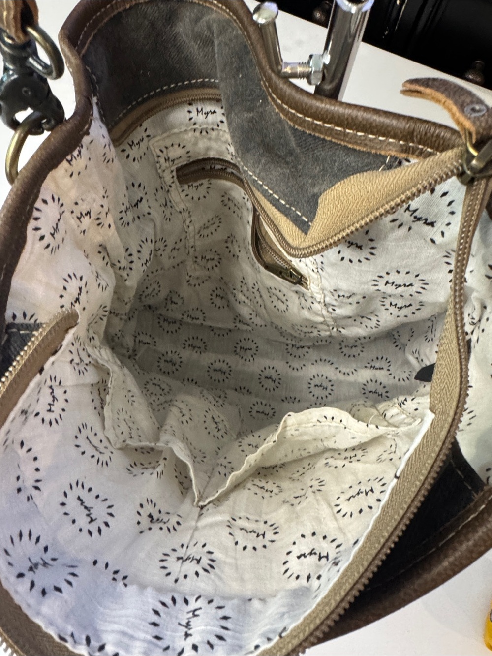 Myra Bag Boho Beige & Brown, Cowhide, Cotton, Leather, Crossbody Bag/ Purse - Picture 4 of 12